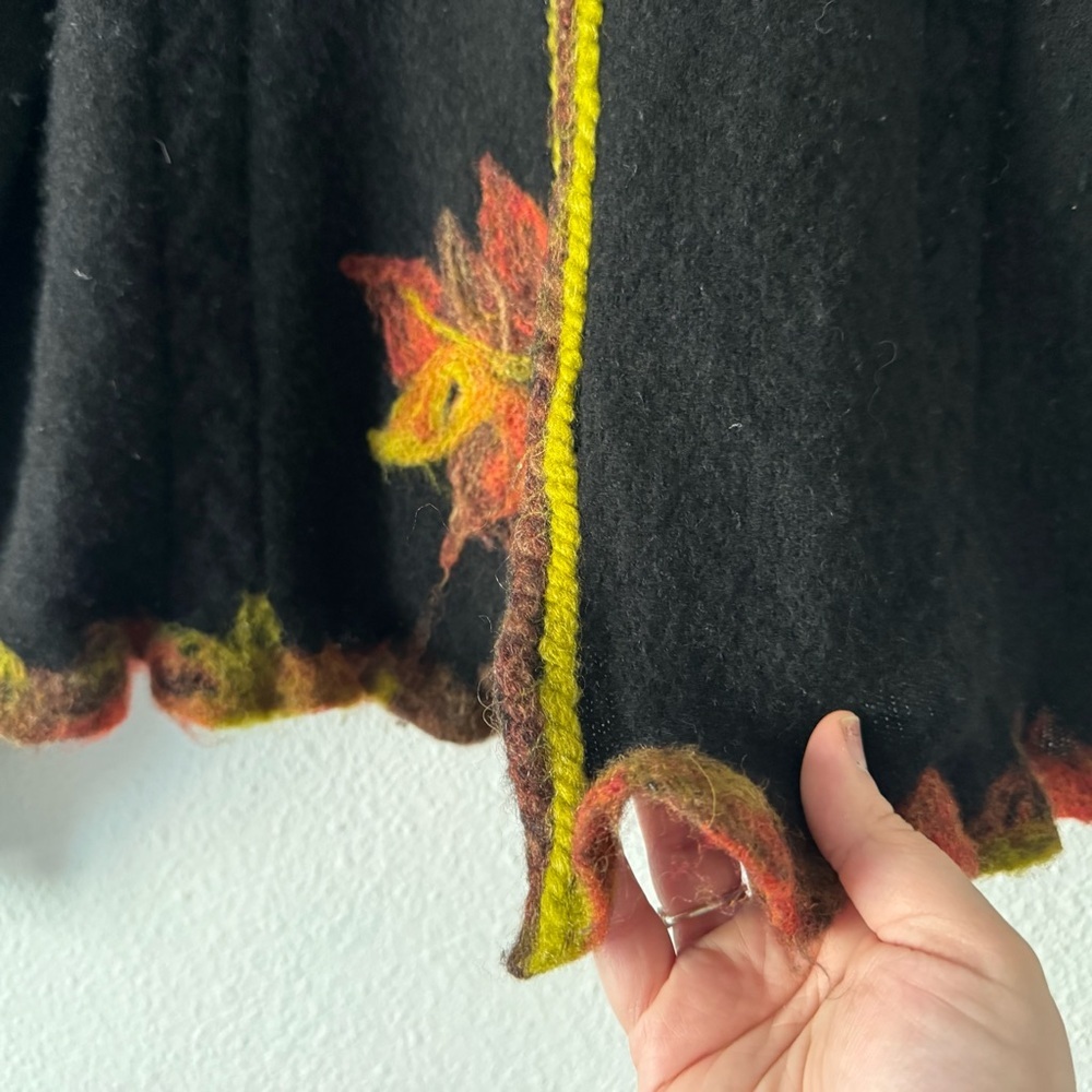 Cottagecore American Blue Pure Cashmere Felted Leaf Artisan Cardigan M Boho Chic - Picture 4 of 16